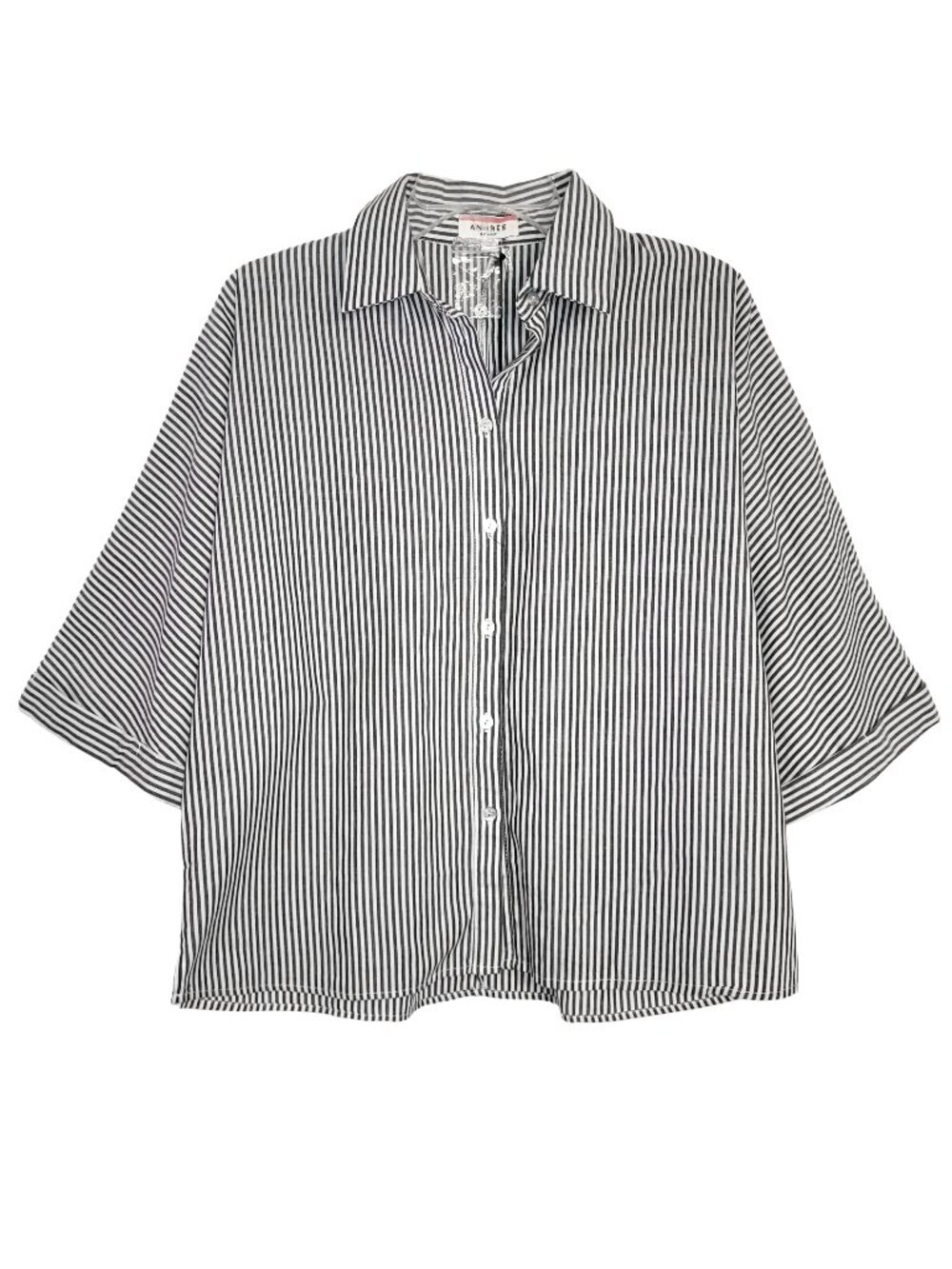 Andree By Unit Striped Half Sleeve Boxy Oversized Button Down Top